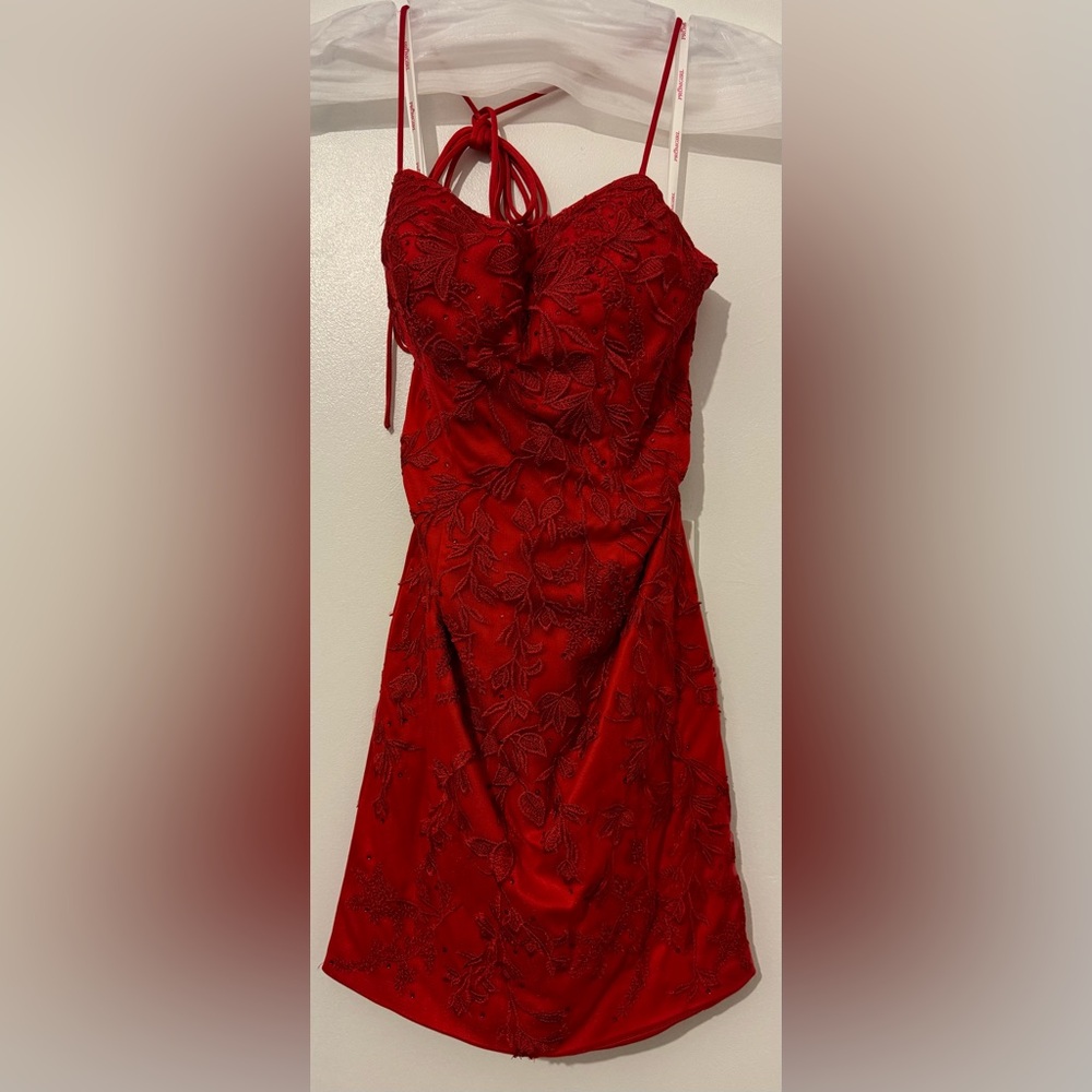 NWT PromGirl Emroidered-Lace Short Prom Dress in Cherry Red Sz 6